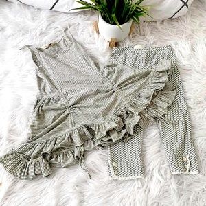 Paper Wings Grey Striped Bustle Ruffle Tunic Dress Dot Legging Set Size 6
